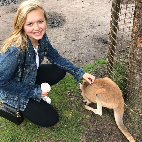 Student participating in a global program with a kangaroo